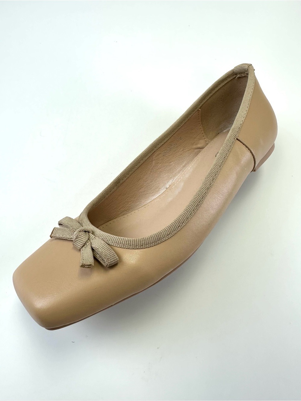 Women’s Bow-Trim Square-Toe Ballet Flat in Nude